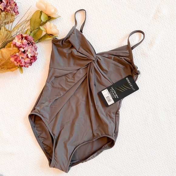 NWT Miraclesuit Love Knot Grey One Piece Swimsuit Size 12 - Picture 3 of 14